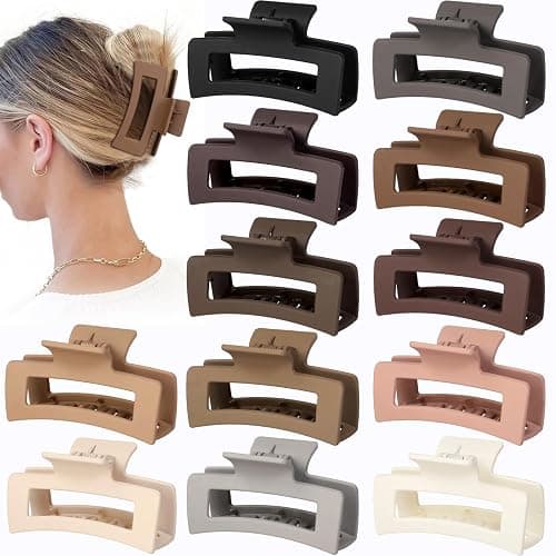 Sisiaipu 3.5 Inch Medium Hair Claw Clips 12 Pcs Square Claw for Thick and Thin Hair Rectangular Rectangle Hair Clips Jaw Clips Bulk Hair Accessories for women and Girls (Regular) - Image 1