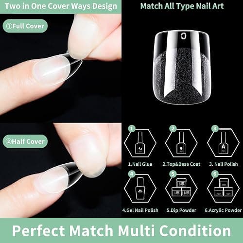 Extra Short Square Nail Tips, 216pcs Acrylic Fake Nails Soft Gel Nail Tips, Full Cover Pre-Shaped Matte Clear Press on Nails for Extension, Diy at Home Manicure 12 Sizes thumbnail 7