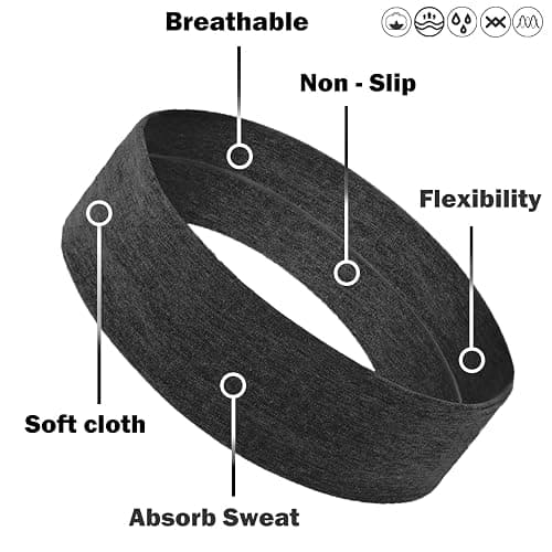 IVARYSS Workout Headbands for Women Non Slip, Premium Stretchy Soft Fabric Head Bands for Women's Hair, Wear for Yoga, Running, Sport, 6 Pack, Black White Grey thumbnail 4