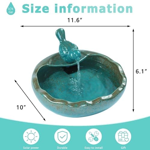 Ceramic Solar Fountain Bird Bath with Battery Backup,Bird Bath for Outside,Bird Bath Bowl for Garden, Patio & Yard Decor,Working at Night for at Least 6 Hours (Bird). thumbnail 2