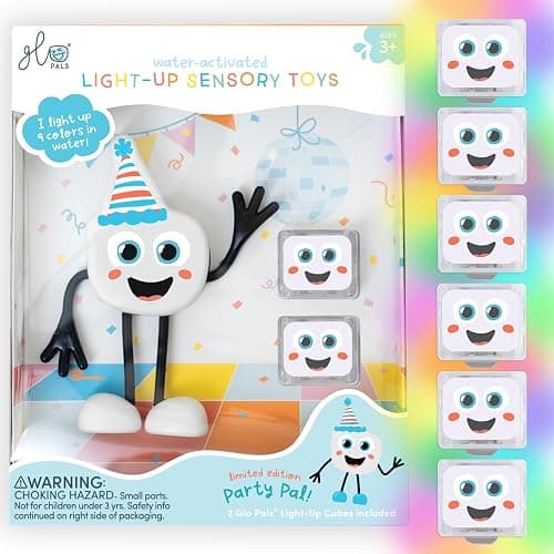 New Glo Pals Water-Activated Bath Toy with 6 Reusable Light-Up Cubes for Sensory Play (Party Pal) - Image 1