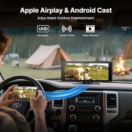 WonVon Wireless Car Play Screen, 10.26'' Monitor with Apple Carplay & Android Auto, 4K Dash Cam 64G, 1080P Backup Camera, Portable Smart Touch Tablet Stereo Multimedia Dashboard, Bluetooth/FM/GPS/AUX thumbnail 8