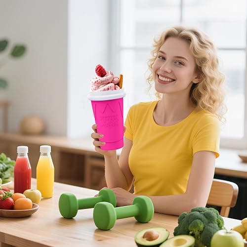 500ML Slushie Maker Cup - DIY Magic Slushy Maker Squeeze Cups, Portable Smoothie Squeezes Cup for Milk and Ice Cream Make, Double Layer Slushy Maker Cups, Birthday Gifts for Family (Pink, 500ML) thumbnail 7