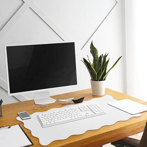 Hahafelt Scalloped Desk Mat Waterproof,White,23.6 X 13.8 Inches | Coquette Preppy Style for School Office Makeup Vanity, Nonslip Gaming Desktop Protector with Scalloped Stitched Edge Mat thumbnail 2
