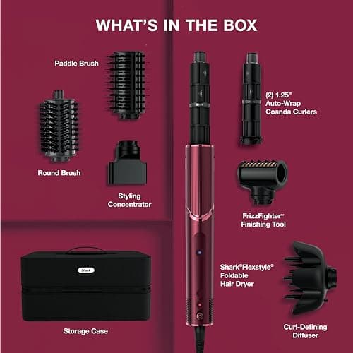 Shark FlexStyle | Air Multi-Styler & Drying System | Hair Dryer Brush for Blowouts with Coanda Auto- Wrap Curlers, Round & Paddle Brush, Diffuser & Concentrator Attachment | Black Cherry | HD457CR thumbnail 8