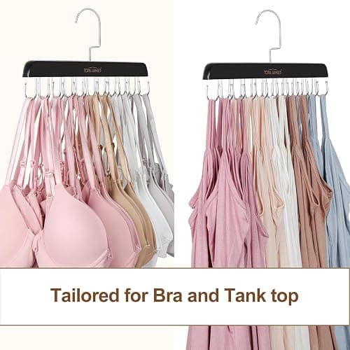 TOPIA HANGER Bra Hanger for Closet, 2 Pack Tank Top Hangers 40 Hooks Capacity Foldable Wood Space Saving Hangers Closet Organizer for Tank Top, Bra, Scarf, Belt, Tie etc - CT46B-2 thumbnail 4