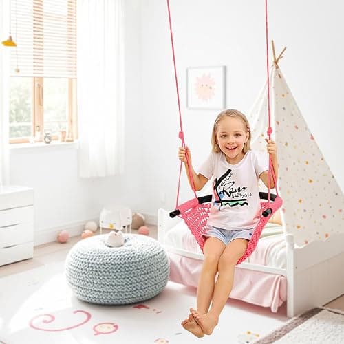JKsmart 2 Pack Kids Swing Seat, Heavy Duty Rope Play Secure Children Swing Set, Toddler Swing Chair for Outdoor/Indoor/Playground/Home/Tree, with Snap Hooks and Swing Straps,440 lbs Capacity,Pink thumbnail 7