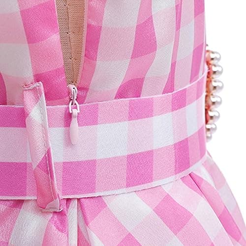 Cotpoddy Robbie Clothes For Girls Pink Plaid Dress Movie Doll Costume Pink Robbie Outfit for Kids Halloween Carnival Dress Up - Pink - 11-12 Years thumbnail 3
