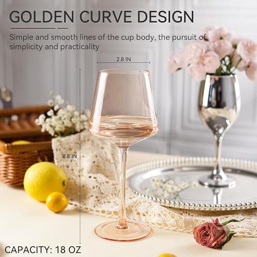 Cyrelwing Light Pink Wine Glasses Set of 6,18oz Blush Pink Wine Glassware Gift Set-Light peach Hand Blown Glass Drinkware for Red White Wine thumbnail 2