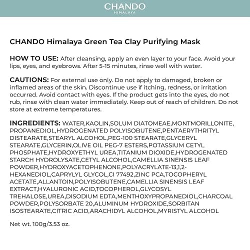 CHANDO HIMALAYA Green Tea Clay Purifying Mask 100g/3.53oz, Pore Clearing Mud Mask with Green Tea Extract and Portulaca Extract, Oil Control Spa Facial Mask for All Skin Types thumbnail 8