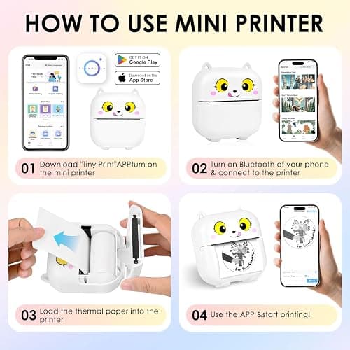 Mini imprimante Portable, Thermique Photo Portable, imprimante de Poche, Imprimante Photo Thermique sans Encre avec 13 Rouleaux de Papier, imprimante Bluetooth et WiFi, pour Notes, Images, Photos thumbnail 6