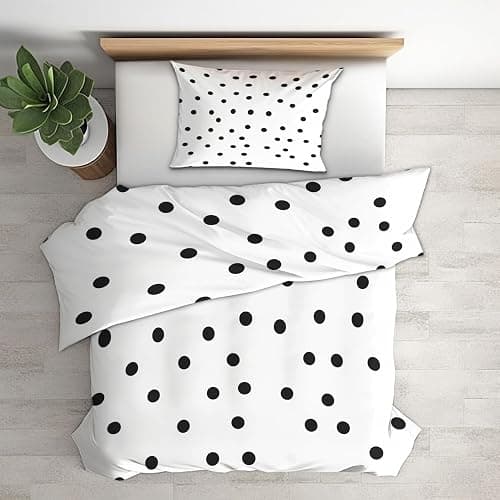 Polka Dot Duvet Cover Queen Size, Modern Black and White Reversible Design Bedding Set 3 Piece, Polka Dot Bedroom Decor & Gift, Soft Microfiber, 2 Pillow Shams, Zipper Ties(BU37) thumbnail 3