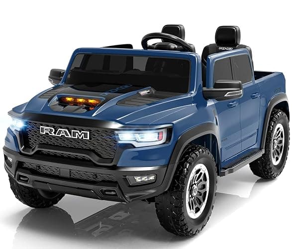 Segmart 2 Seater Electric Car Licensed RAM 1500 RHO, 24V Kids Ride On Truck w/Remote Control, Toddler Ride on Car Toys w/LED Lights, Bluetooth, Music, Truck Bed Storage, Soft Start (Blue) - Image 1