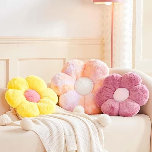 Kcvvcr Dusty Purple Flower Pillow, Cute Decorative Flower Shaped Throw Pillow with Faux Rabbit Fur, 14.9" Soft Flower Plush Throw Pillow Floor Pillows Room Décor for Bedroom Living Room thumbnail 3