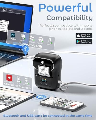Phomemo M110 cordless Label Makers - Barcode Label Printer Bluetooth Label Maker Portable Thermal Printer for Small Business, Address, Barcode, Logo, Clothing, Sticker Printers for Phone & PC, Black thumbnail 5
