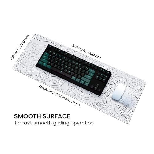 MAY FLOWER Large Gaming Mouse Pad, Full Keyboard Mat, Long Laptop Mousepad, Computer Mouse Mat for Home and Office, Anti-Slip Rubber Base, 31.5 x 11.8 Inches (Grey White Topographic Map) thumbnail 4