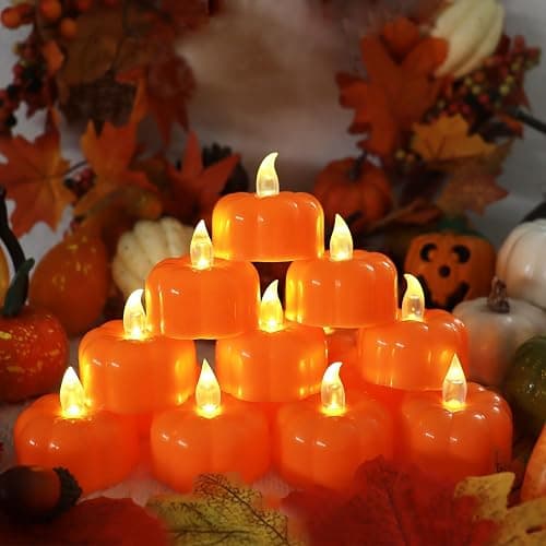 CESOF 12 Pack Fall Decorations for Home Pumpkin Tea Lights Halloween Decor | LED Orange Pumpkin Lights Flameless Candles Battery Operated, Thanksgiving Flickering Tealight for Table Indoor Party Decor thumbnail 4