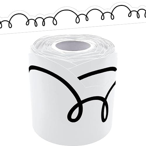 Teacher Created Resources White with Black Squiggles Rolled Border Trim (TCR9266) - Image 1