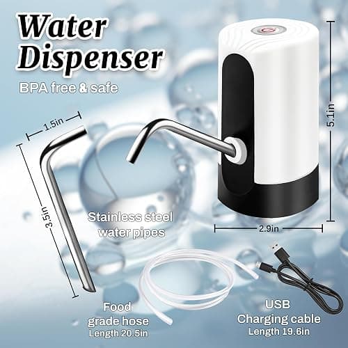 Water Table Pump, Portability Electric Water Pump with USB Data Cable,White Automatic Drinking Water Bottle Pump for Travel, Kitchen, Home, Office thumbnail 2