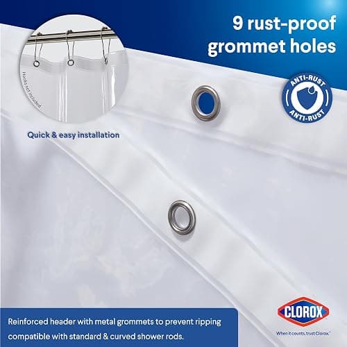 Clorox Shower Curtain Liner, Premium Medium-Weight Durable Waterproof 6g PEVA for Bathroom with Weighted Magnets, Extra Long 54" x 78", Clear 1 Pack thumbnail 7