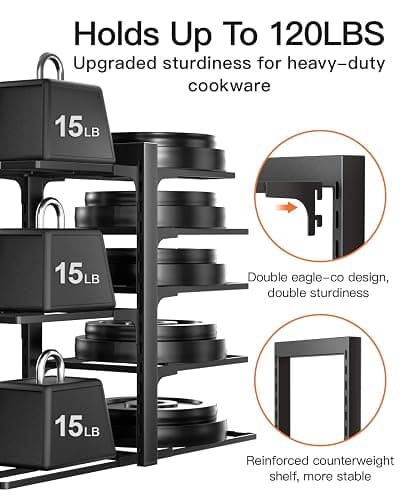 ORDORA Pots and Pans Organizer Rack for Cabinet, 15.83" Height 8-Tier Heavy Duty 120LBS Pot Pan Organizer under Cabinet Adjustable for Dutch Oven, Cast-iron Pan, Heavy Skillets Griddles, Shallow Pot thumbnail 5