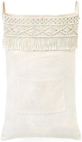 Mkono Macrame Hanging Laundry Hamper Bag Over The Door Organizer Laundry Bag Boho Decor Hanging Clothes Hamper for College Dorm Room Bathroom Home Travel Space Saving - Image 1