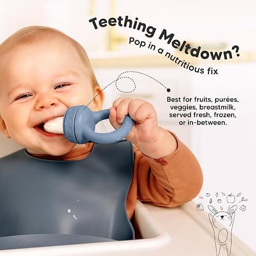 KeaBabies Baby Fruit Feeder 2pk - Silicone Baby Food Feeder for Babies 6-12 Months, Breast Milk Popsicle Teether, Weaning, Pacifier, Freeze Frozen Solid Food, Infant Feeding Essential (Slate) thumbnail 4