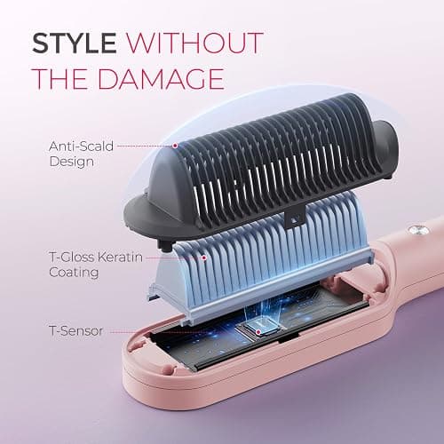 TYMO Ring Hair Straightener Brush, 2-in-1 Straightening Brush & Hot Comb | 20s Fast Heat, 5 Temp Settings & Anti-Scald, Perfect for Professional Salon at Home, Sakura Pink thumbnail 5
