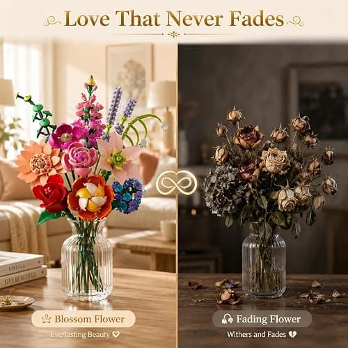 Flower Bouquet Building Set, 762Pcs Flowers Model Kit Creative STEM Toy for Home Office Decor, Valentine's Day/Birthday/Mother's Day for for Women Kids Girls thumbnail 4