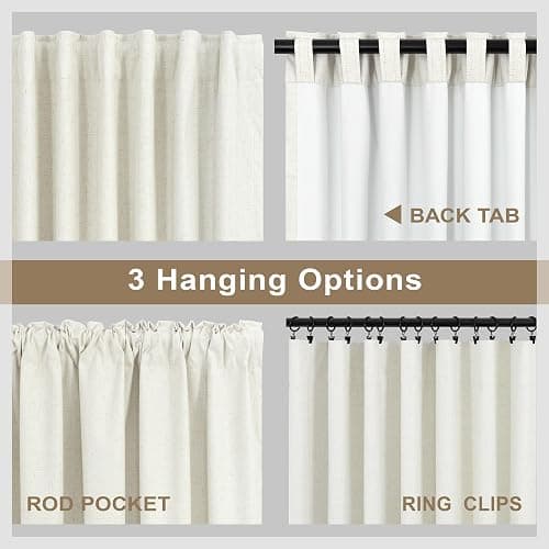 Cream Linen Blend Blackout Curtains 84 Inch Long 2 Panel Back Tab Thermal Insulated Light Blocking Curtain for Living Room Black Out Drape for Bedroom Neutral Rustic Farmhouse 52x84 Length Ivory White thumbnail 6