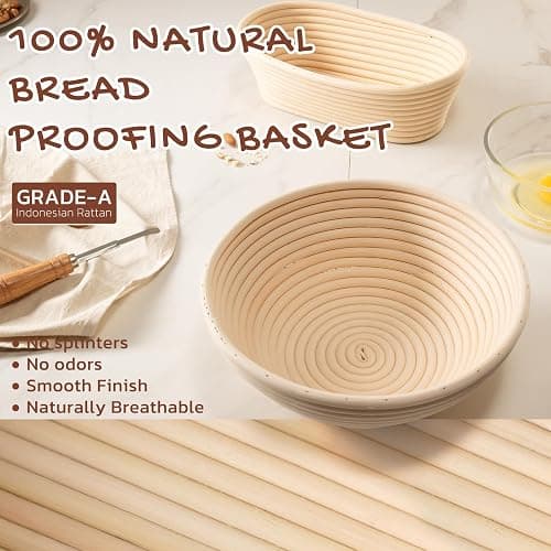 Astercook Sourdough Starter Kit with Round & Oval Banneton Bread Proofing Basket, Starter Jar, Dough Whisk, Scrapers, Stencils, Complete Sourdough Bread Baking Supplies, Fathers Day Gift for Men thumbnail 8