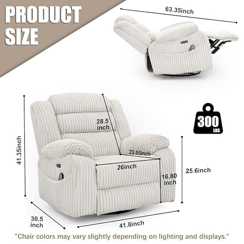 SINCRUMI Power Swivel Rocker Recliner Chair for Adults with Massage and Heat, USB and Type-C Charging Port, Infinite Position, Electric Glider Rocking Chairs for Living Room, Nursery, Pale Grey thumbnail 3