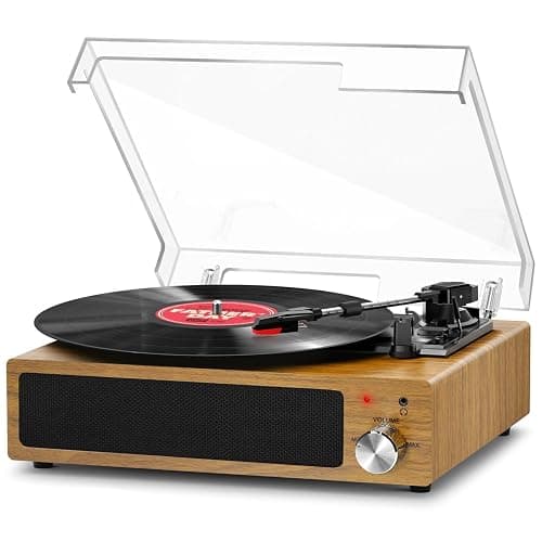 Plattenspieler, FYDEE Vinyl Plattenspieler Bluetooth, Schallplattenspieler Vintage Turntable mit Eingebauter Stereo-Lautsprecher, 3-Gang 33/45/78 U/min, RCA Ausgang, AUX-Eingang, Holzfarbe - Image 1