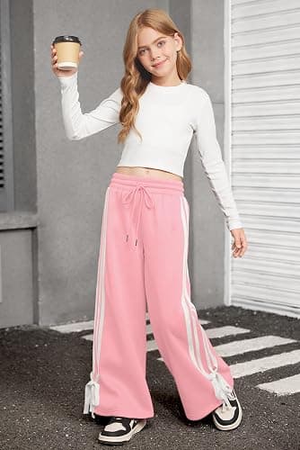 IIMMER Girls Winter Trendy Striped Side Baggy Track Pants Cute Bowknot Y2K Wide Leg Sweatpants 5-14 Years thumbnail 4
