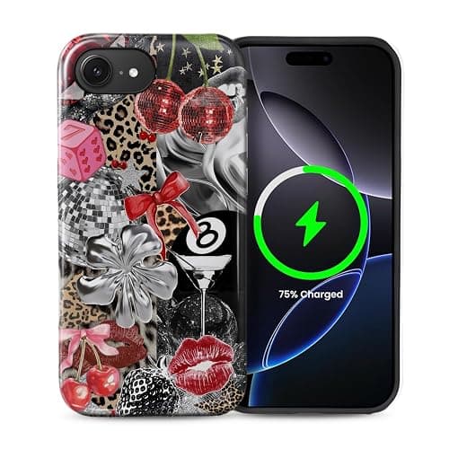 DAIZAG Case for iPhone 16e,[Compatible with MagSafe],Magnetic Phone Glossy Cover,Hybrid Heavy 2 in 1 Full Body Rugged Shockproof-Retro Cheetah Disco Coquette Collage - Image 1