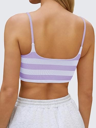 Aoysky Womens Striped Square Neck Sports Bras Spaghetti Straps Ribbed Padded Low Impact Yoga Workout Camisole thumbnail 3