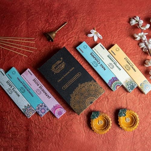 raajsee Incense Sticks 6 Pack Variety Set 15gm Each, Nag Champa- Jasmine - vanila-Japanese Rose-White Sage,100% Organic Hand Rolled- Perfect for Yoga, Meditation,Aromatherapy thumbnail 2