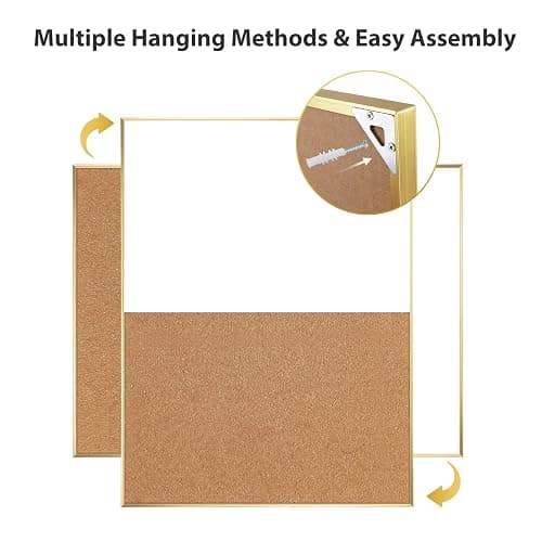 ARCOBIS Cork Board White Board Combo, 24 x 18 Inch Bulletin Board-Gold Frame, Magnetic Dry Erase Board & Corkboard for Wall, Vision Board for Home, Office, School thumbnail 6