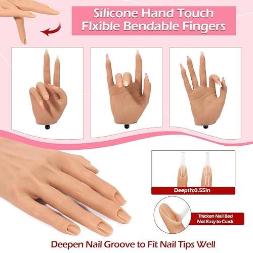 LIONVISON Practice Hand for Acrylic Nails, Realistic Silicone Nail Hand Practice, Flexible Fake Nail Mannequin Training Hand for Nail Practice, Acrylic Nail Art Practice Tool (with Visible Joints) thumbnail 2