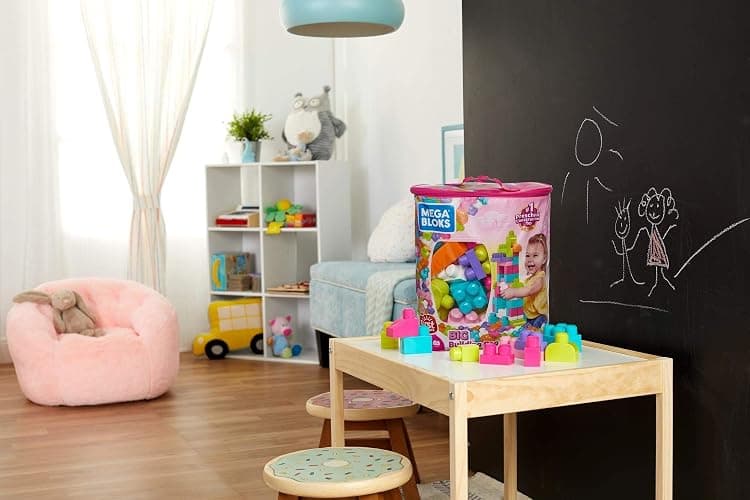 MEGA BLOKS First Builders Toddler Blocks Toys Set, Big Building Bag Collection with 80 Pieces and Storage, Pink, Ages 1+ Years thumbnail 2