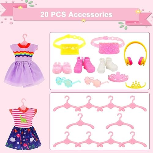 30 PCS Mini 6 Inch Doll Clothes and Accessories Include 4 Tops, 4 Pants for Boy Dolls, 5 Dresses , 2 Swimsuit and 2 Shoes, 10 Outfits Hangers Pocket Glasses Headset Crown for 5.3-6 Inch Dolls thumbnail 6
