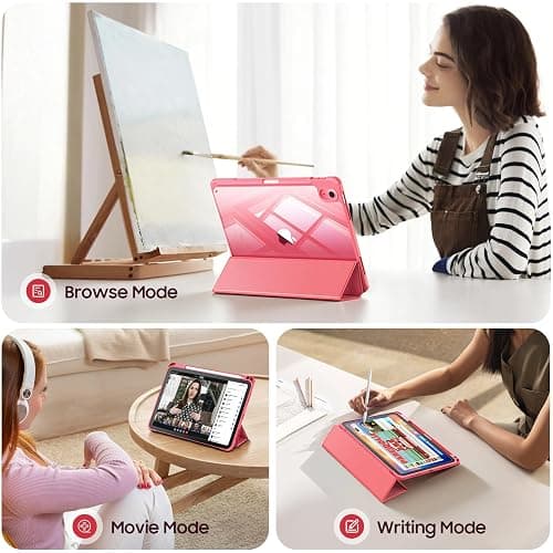 Fintie Hybrid Slim Case for iPad (A16) 11th Generation 11 Inch (2025), iPad 10th Generation 10.9 Inch (2022) - Shockproof Cover with Clear Transparent Back Shell & Pencil Holder, Pink thumbnail 3