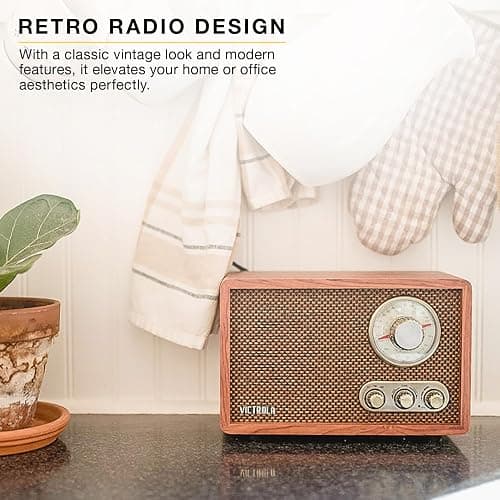 Victrola Willow – Retro Wood Bluetooth Radio with Built-in Speakers: Elegant & Vintage Design, Rotary AM/FM Tuning Dial, Bass & Treble Control, Wireless Streaming (Walnut) thumbnail 6