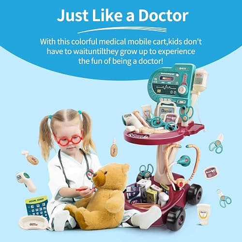 Deejoy Toy Doctor Kit for Kids，Doctor Role Play Costume，Medical Bag，Eye Chart，Thermometer，Stethoscope，Pulse Machine，24 Piece Pretend Medical Station Set for Boys & Girls ，Great Gift for Toddler thumbnail 3