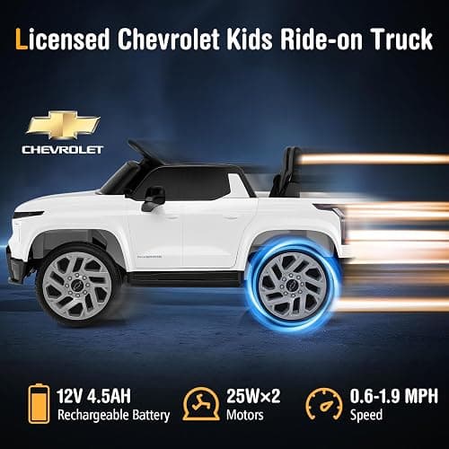 Costzon Ride on Car, 12V Licensed Chevrolet Truck, Kids' Electric Vehicles with Remote Control, Rear Storage, Music, USB, Lights & Spring Suspension, Kids Car Toy for Aged 3+ (Truck, White) thumbnail 5