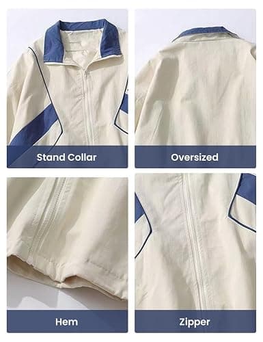 Wyeysyt Women's Y2k Jacket Zip Up Lightweight Windbreaker Jacket Varsity Oversized Sport Jacket Y2k Clothing 90s Jacket thumbnail 2