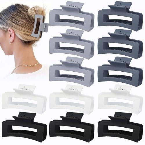 12 Pcs Medium Hair Clips for Women, 3.5 Inch Square Claw Clips, Colorful Hair Claw Clips for Thick and Thin Hair, Bulk Hair Accessories for Women and Girls- Grey - Image 1
