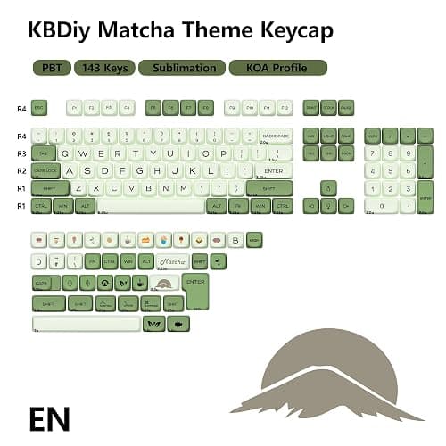YMKPVR KBDiy Matcha KOA Profile Keycaps 60 75 100 Percent,Dye-Sublimation PBT Green Cute Custom Keyboard Keycap,143 Key Cap Set for Cherry Gateron MX Switches Mechanical Keyboards thumbnail 2