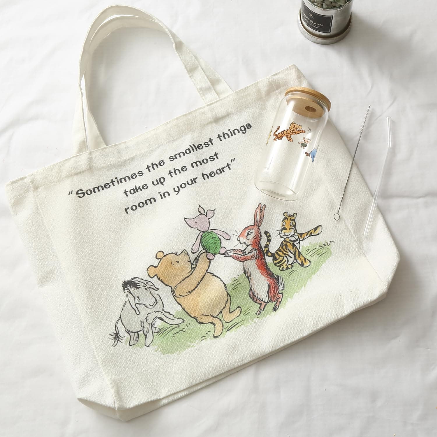 Pooh Bear Regalos para mujeres amigas, Pooh Bear Bolsa de lona inspiradora de 16 onzas, taza de vidrio helado, regalo de amistad, regalo para mejores amigos thumbnail 5
