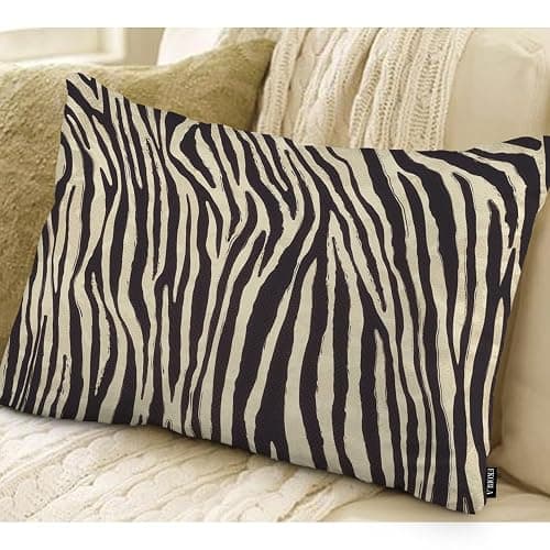 EKOBLA Decorative Lumber Cushion Case Zebra Striped Printed African Safari Skin Cotton Linen Farmhouse Throw Pillow Covers Cushion Case 12x20 Inches for Couch Sofa Home Decoration thumbnail 4